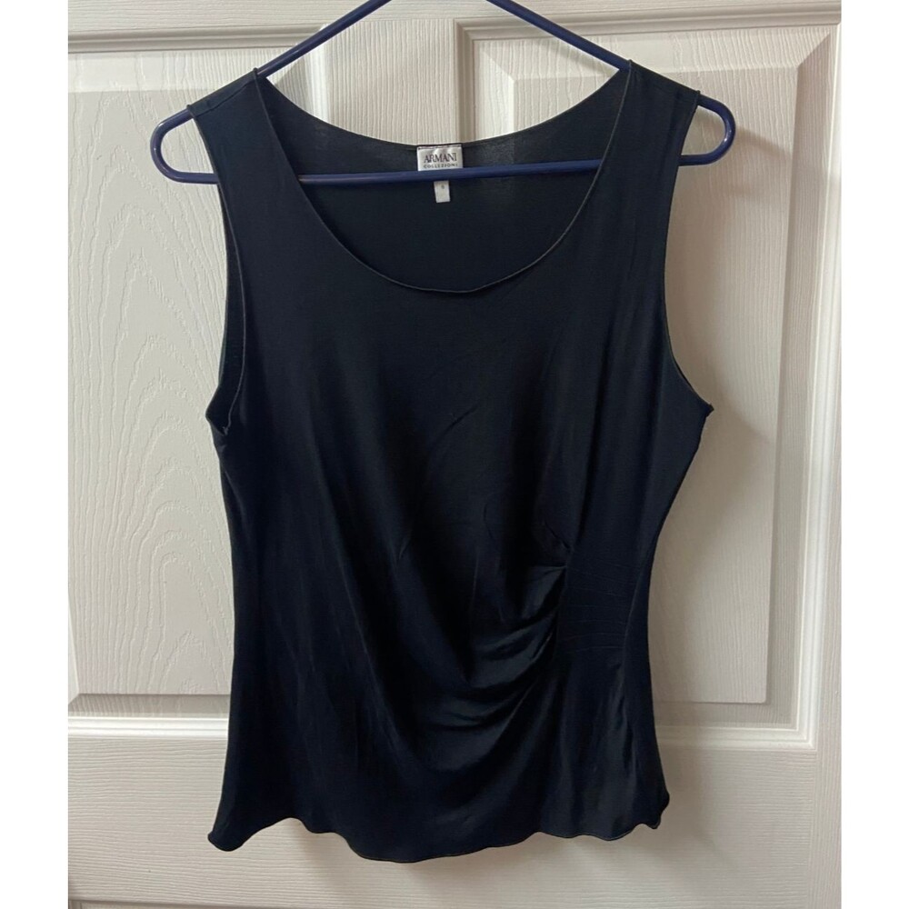 Armani Collezioni Navy Scoop Neck Tank Top sz 8 Basic Capsule Pleated